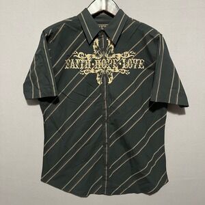 Not of This World NTW Mens XL Slim Fit Faith Hope Love Graphic Button Down Shirt